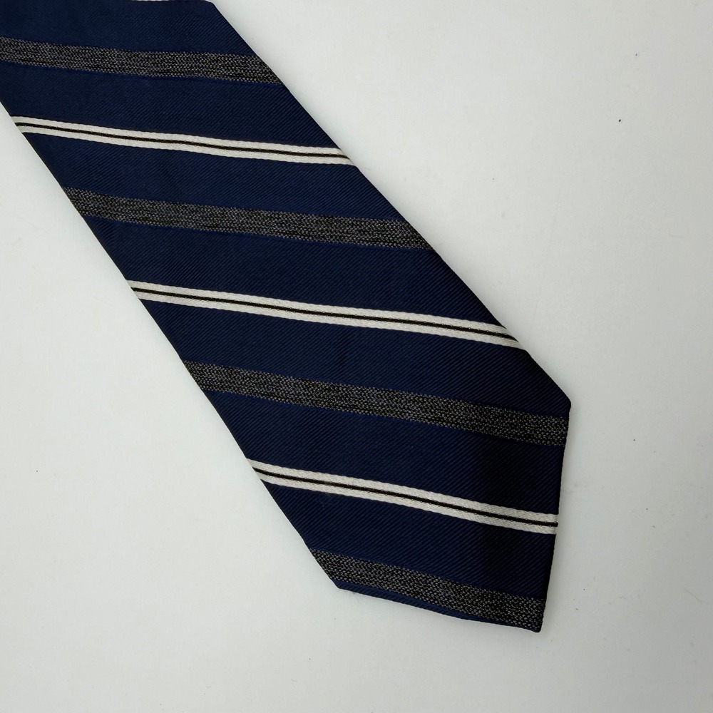 Esquire Mens Silk Necktie Navy Blue Silver Gray Stripe Formal Business Accessory